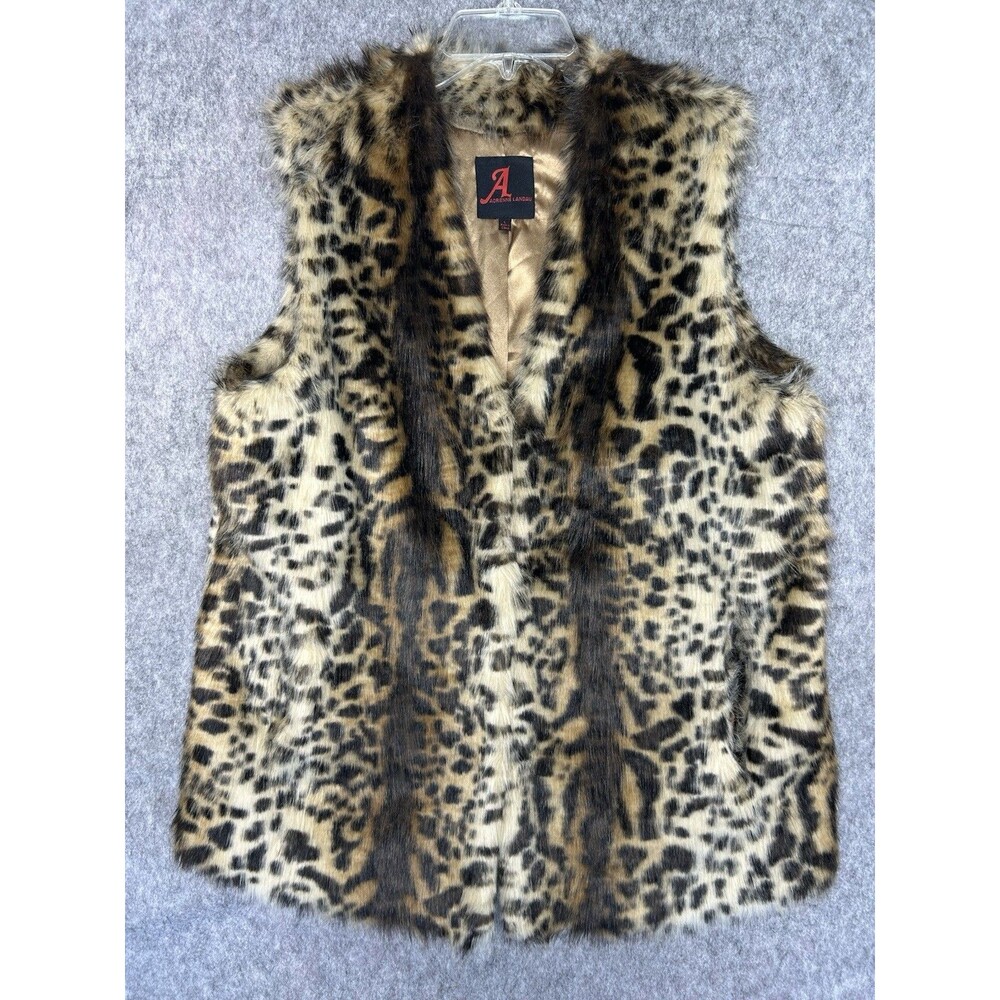 Adrienne Landau Faux Fur Animal Print Vest Sleeveless Collared Mob Wife Sz L